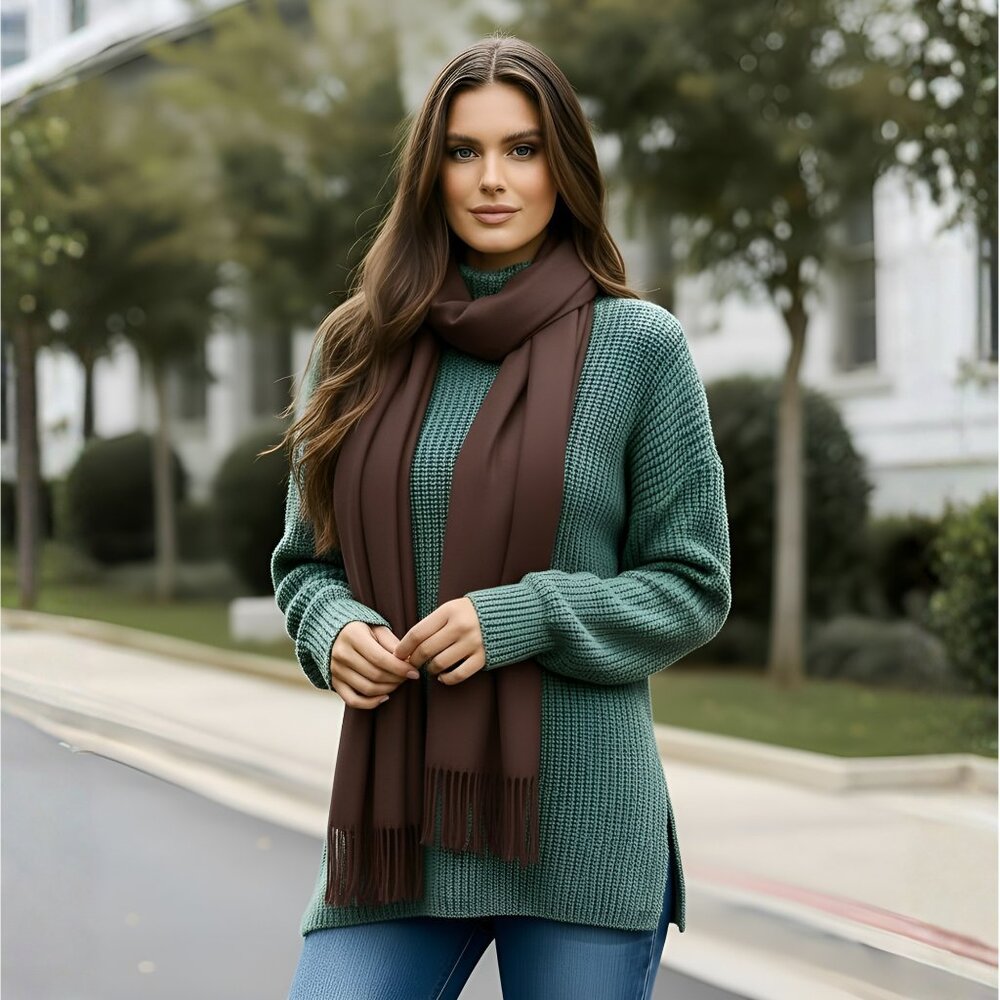 Oussum Large Silky Viscose Scarf Brown Lightweight Soft Shawl for Gifts